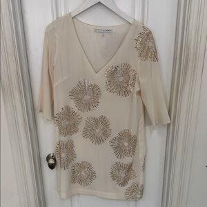 Trina Turk Cream Blouse with Gold Accents